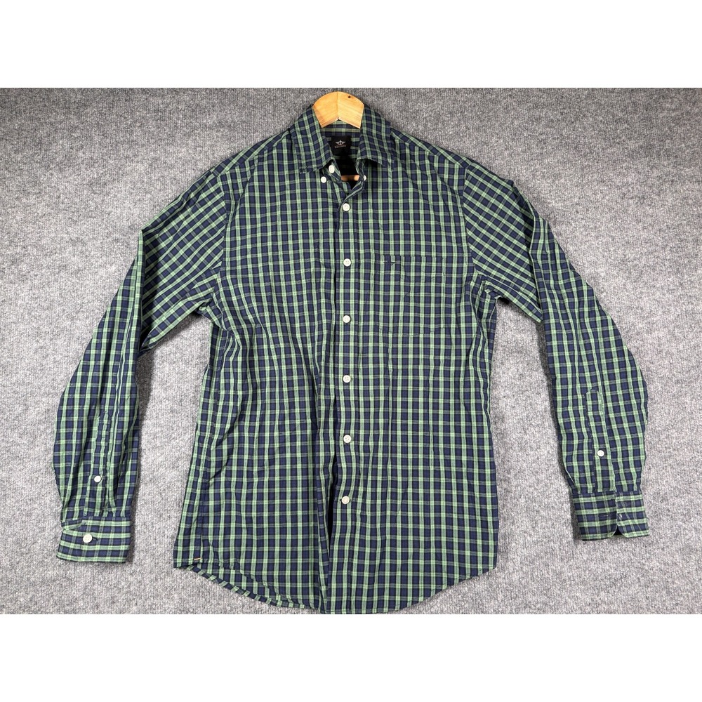 Vintage Dockers Shirt Mens Small Green Blue Plaid Cotton Long Sleeve Button Down